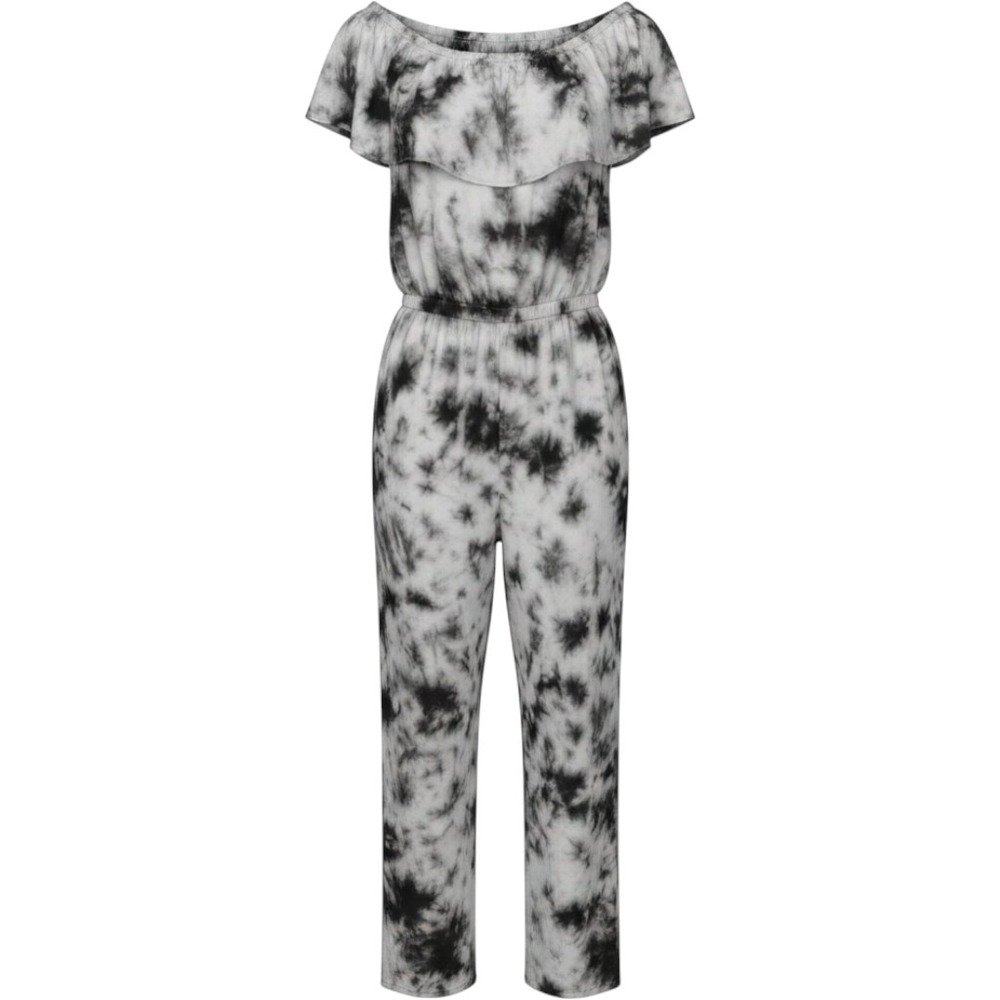 Green Dragon Black White Tie Dye Off Shoulder Ruffle Jumpsuit GD8D238 Womens M